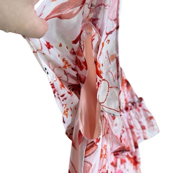 Badgley Mischka Pink Short Sleeve Tiered Floral Mini Runway Dress Size 10 Ruffle - Picture 2 of 13